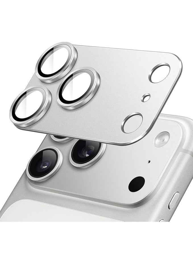 واقي عدسة الكاميرا لهاتف iPhone 17 Pro Max مقاس 6.9 بوصة، غطاء زجاجي مقوى 9H يغطي كامل العدسة، لوح معدني غير لامع، متوافق مع الجراب، عبوة واحدة (فضي) - Image 1